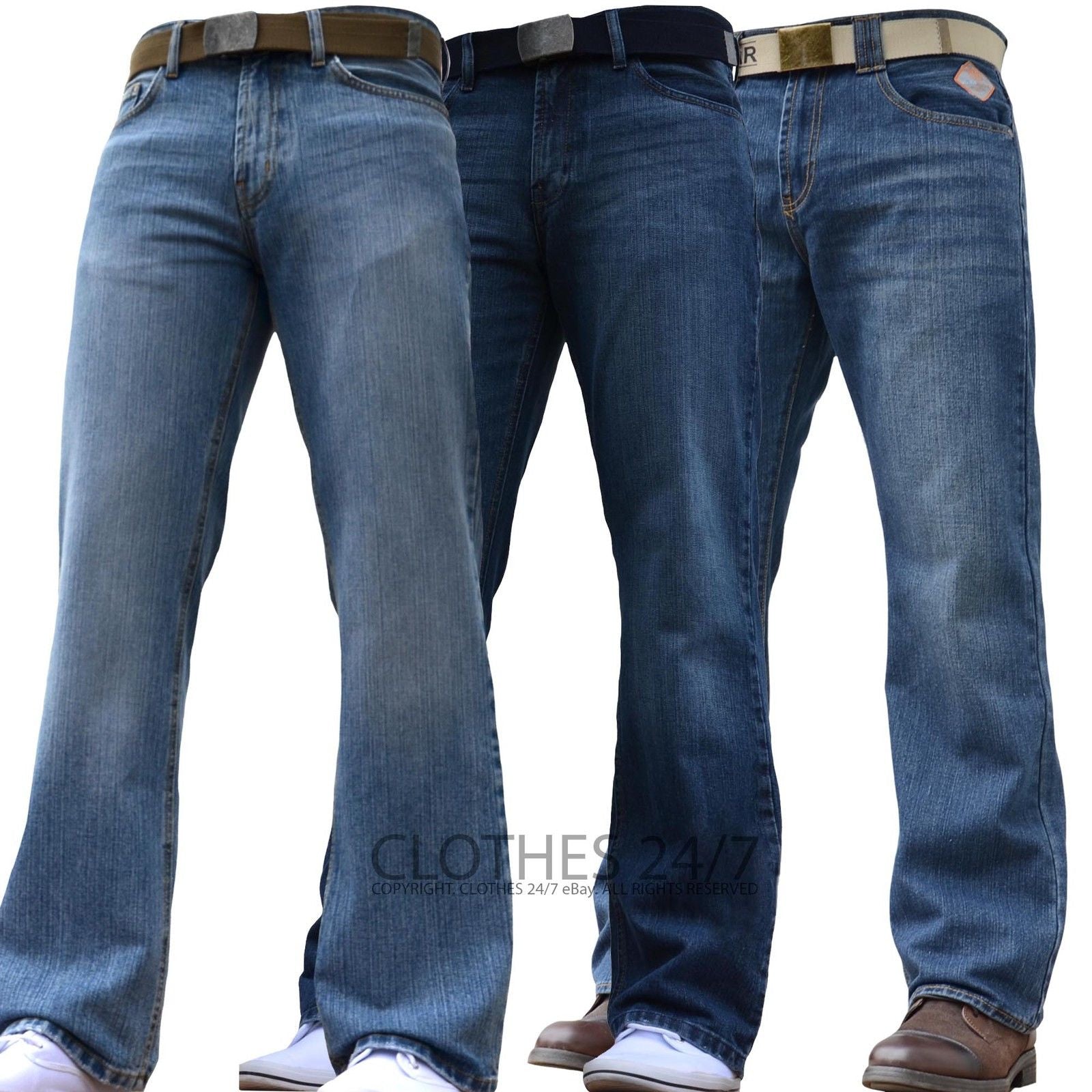 BNWT NEW MENS WIDE LEG BOOTCUT FLARED BLUE HEAVY DENIM JEANS ALL WAIST & SIZES